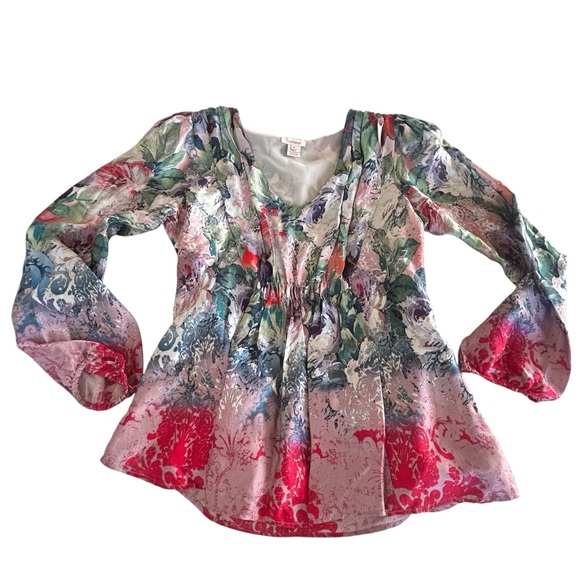 Sundance Tops - Sundance Samantha Silk Watercolor Floral Blouse Size M Smocked Romantic Fairy